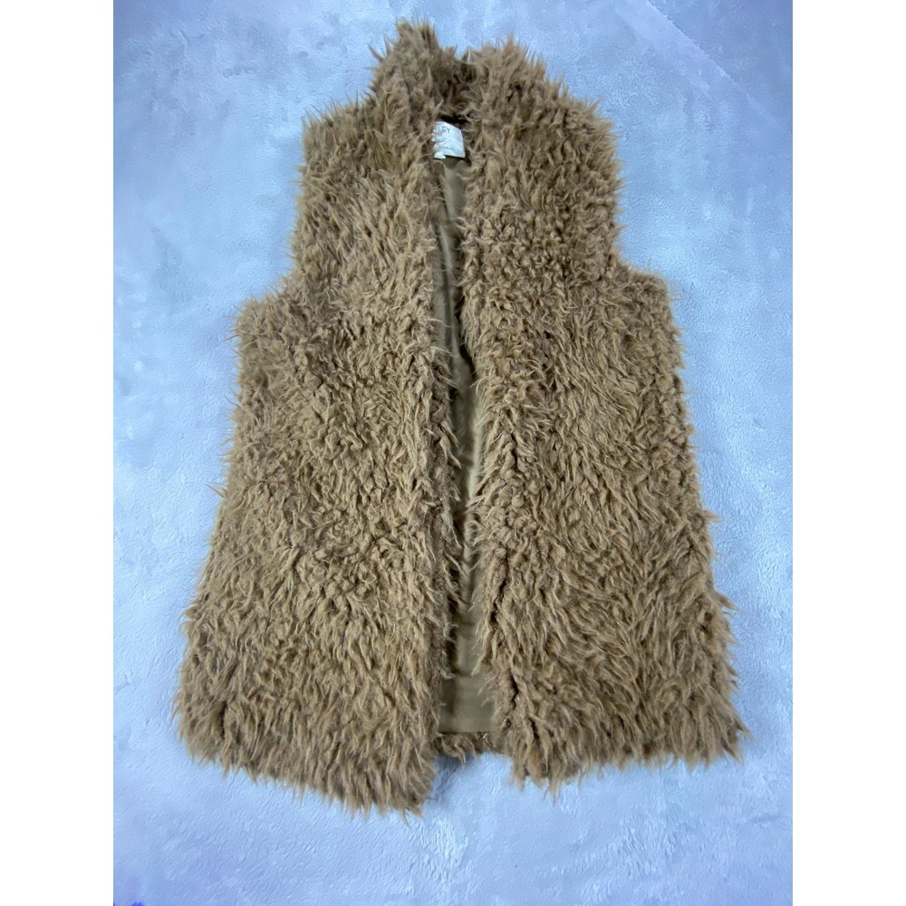 Ashley by 26 International Vest‎ Womens Medium Beige Fuzzy Faux Fur Open Front